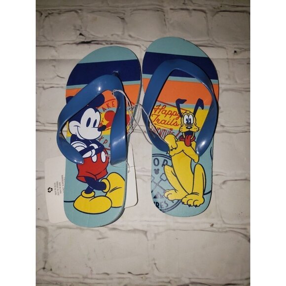 Nwt Disney Boys Size 11/12 Mickey Mouse & Pluto Flip Flops - Picture 1 of 3